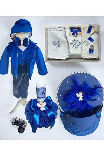 Your Baby Store Set complet pentru botez baiat– Mateo – albastru cu ingeras, ...