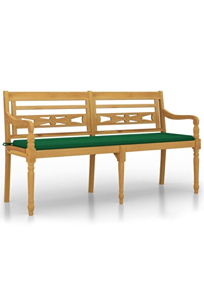 vidaxl Bancă Batavia cu pernă verde, 150 cm, lemn masiv de tec