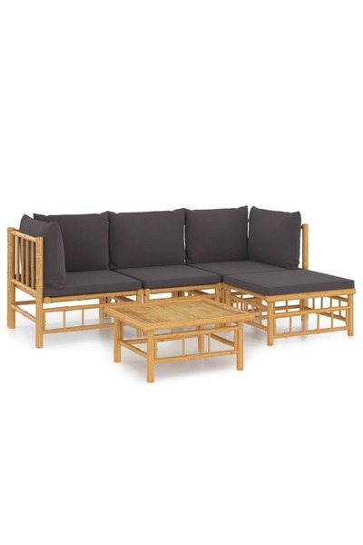 vidaxl Set mobilier de grădină cu perne gri închis, 5 piese, bambus