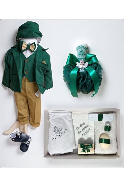 Your Baby Store Set complet pentru botez baiat– Mateo –verde cu ingeras, pant...