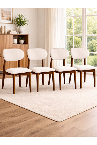 Lif Mobilya 4'lü Bohem ağaç Polo tarz Sandalye Ceviz Renk