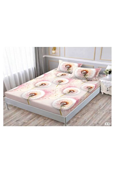 Antoniabeautyshop Fitted sheet 180x200 + 2 pillowcases, elegant pink dandelio...