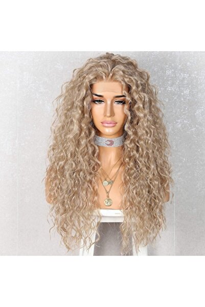 Sapphirewigs Synthetic Wig with Lace Front, Gray Blonde Curls, 26 Inch, Medium