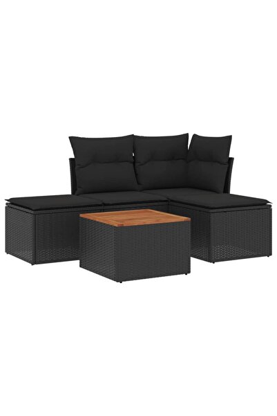 vidaxl Set mobilier de grădină cu perne, 5 piese, negru, poliratan