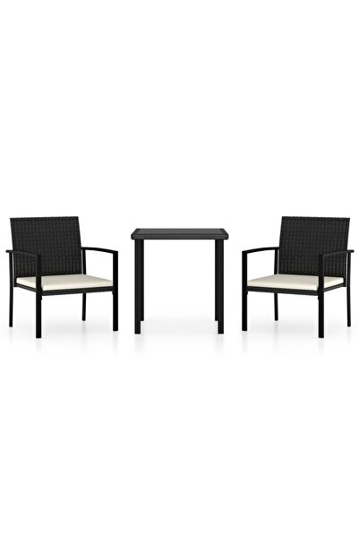 vidaxl Set de mobilier de grădină, 3 piese, negru, poliratan
