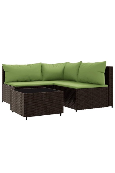 vidaxl Set mobilier de grădină cu perne, 4 piese, maro, poliratan