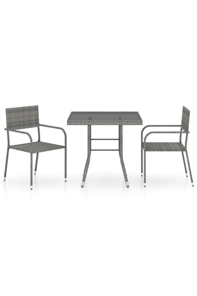 vidaxl Set mobilier de grădină, gri, 3 piese, antracit, poli ratan