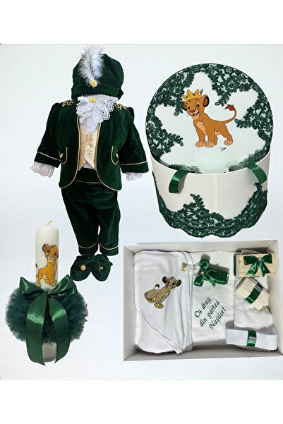 Your Baby Store Set botez baiat Micul Print- verde cu Leut costumas catifea, ...