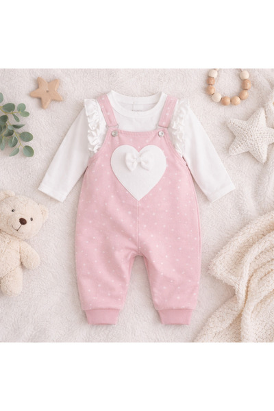 Bebelul Girls' Romper, 2-piece, Little Heart pattern, Pink