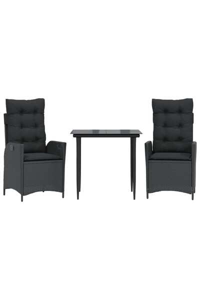 vidaxl Set mobilier de grădină cu perne, 3 piese, negru, poliratan