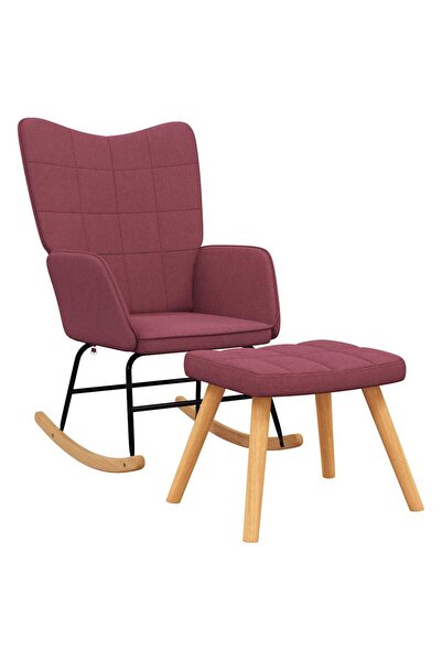 vidaxl Scaun balansoar cu taburet, roșu vin, textil