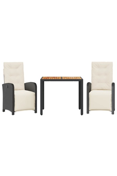 vidaxl Set bistro cu perne, 3 piese, negru, poliratan