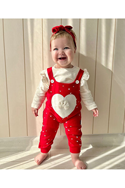 Bebelul Girls' Overall, 2-piece, Little Heart model, Red