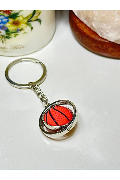 anahtarlık evreni Silver-Orange Color Metal Keychain with Basketball Ball Fig...