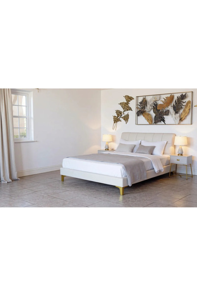 MarketMob Pat Medusa 160x190 cm tapițat cu catifea, culoare crem, cu somieră ...