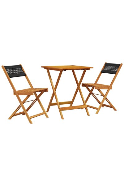 vidaxl Set mobilier bistro, 3 piese, negru, polipropilenă lemn masiv