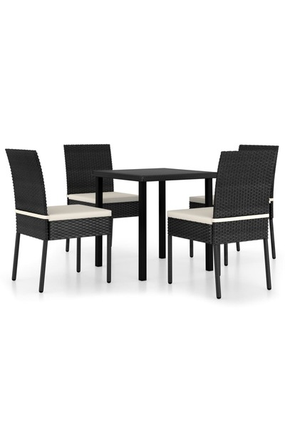 vidaxl Set de masă și scaune de exterior, 5 piese, negru, poliratan