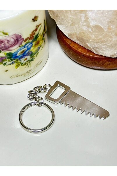 anahtarlık evreni Silver Color Metal Keychain with Miniature 3D Chainsaw Design
