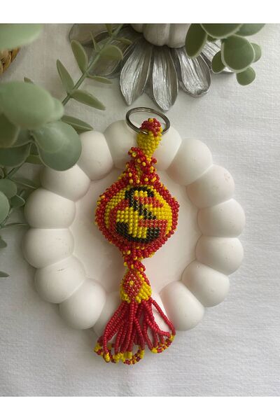 Handmade KUM BONCUK EL İŞİ SARI KIRMIZI ANAHTARLIK