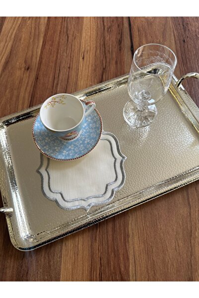 NURHAN HOME COLLECTION 6 Double Row Embroidered Coffee Side Cocktail Presenta...