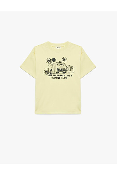 Koton Βαμβακερό μπλουζάκι με κοντό μανίκι με λαιμόκοψη