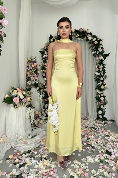 Lady Pixie Strapless Satin Dress with Shawl Detail