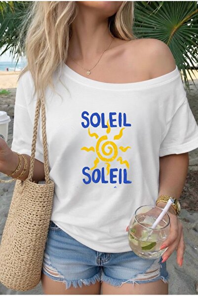 FUFLUNS Soleil Printed Oversized Women's Boat Neck T-Shirt