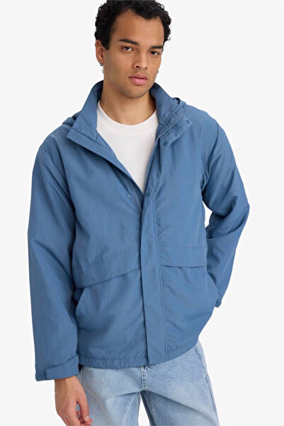 DeFacto طارد للماء K بغطاء رأس معطف واق من المطر وواقي من الرياح للرجال باللو...