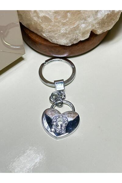 anahtarlık evreni Key to My Heart with Stones Silver Color Metal Keychain