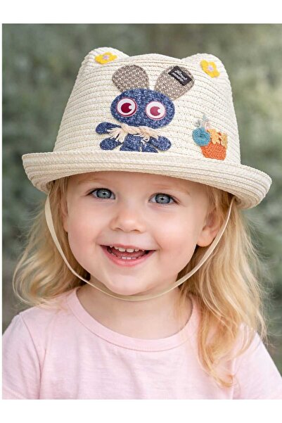 NoNameStore7 Sun hat for girls and boys, accessorized with a handmade bunny, ...