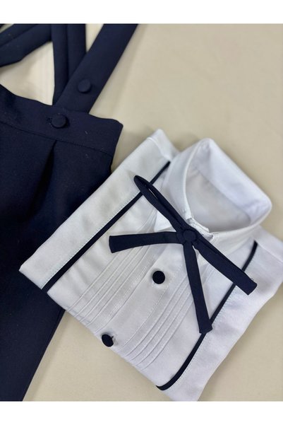 annerüyası Navy Blue Bowknot Salopette Set