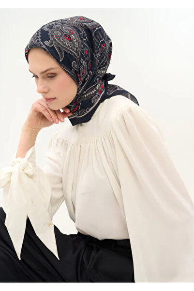 Silk Home Φουλάρι Βισκόζης Βελόρα Τέσσερις Εποχές Μοτίβο Έτρο Ζωηρό Μαύρο 90Χ90