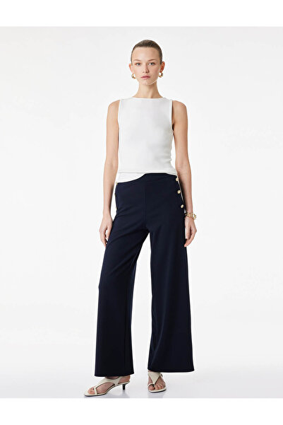 Koton Παντελόνι με φαρδιά μπατζάκια με λεπτομέρεια κουμπιού αξεσουάρ Crepe Scuba