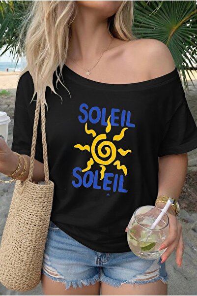 FUFLUNS تي شيرت نسائي ذو ياقة قاربية مطبوعة من SOLEIL