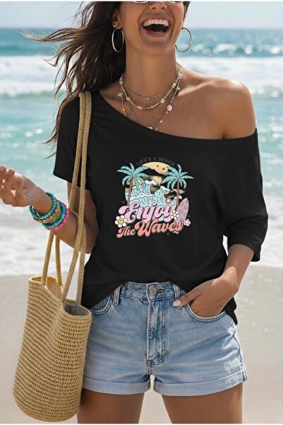 FUFLUNS ΓΥΝΑΙΚΕΙΟ ΜΠΛΟΥΖΑΚΙ OVERSIZE ΜΕ ΣΤΑΜΠΑ "ΑΓΑΠΗΣΤΕ ΤΑ ΚΥΜΑΤΑ " ΚΑΙ ΛΟΥΡ...