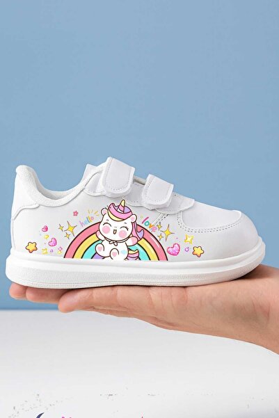 lias desing hello unicorn pantofi sport pentru copii cu bandă albă cu imprime...