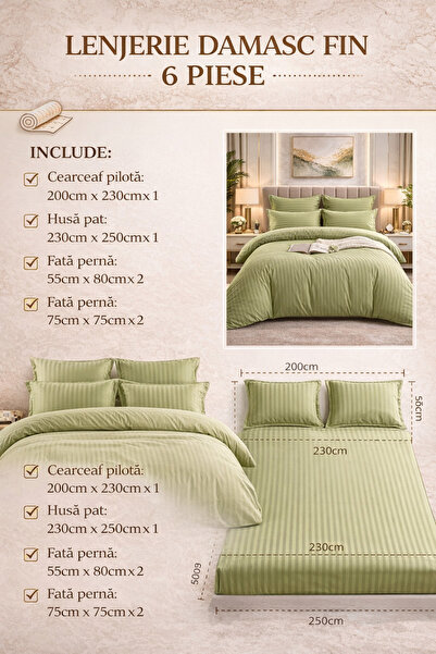 6-Piece Damask Bedding Set with Elastic, Casa Pucioasa, Fine Damask, Luxury Hotel, 4 Pillows miniatura 4
