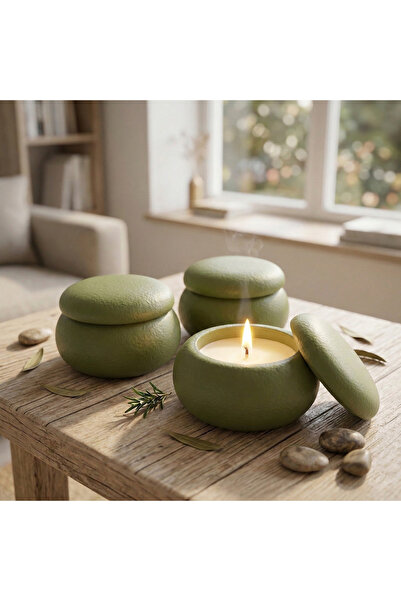 FREE AND ART Doğal Soya Mum Beton Kapaklı Dekoratif Mum El Yapımı Minimal Tas...