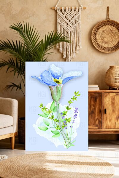 Mgi Design Tablou pe pânză cu flori albastre, decor de perete cu flori în acu...