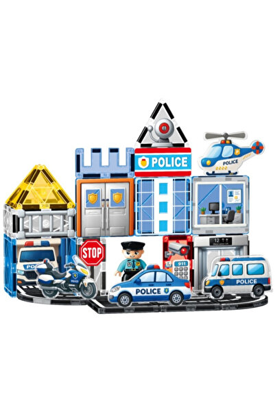 OEM Magnetic Building Set Police Station STEM Magnetic Tiles 53 Pieces