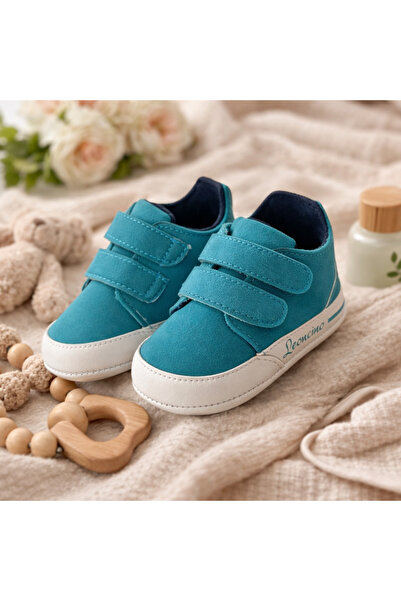 Bebelul Pantofi de bebeluș turcoaz Leoncino cu velcro și talpă moale
