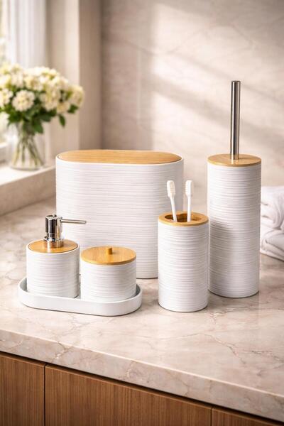 decovien طقم حمام أكريليك مكون من 6 قطع بتصميم عصري أنيق مع غطاء من الخيزران