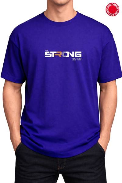 DUBU BUTİK TRICOU OVERSIZE SAKS ALBASTRU CU IMPRIMEU REZISTENT - 100% BUMBAC