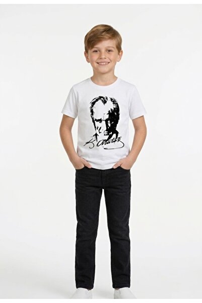 NACAR STORE Tricou cu imprimeu ATATURK pentru băieți și set de pantaloni negr...