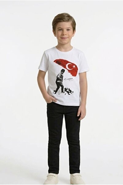 NACAR STORE Dečija KOCATEPE ATATURK majica sa printom - set crnih lanenih pan...