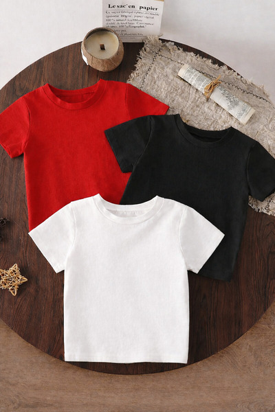 SPORTİVEA 3-Piece Children's Basic T-Shirt Set 100% Cotton – Comfortable Fit ...