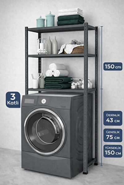 Raffar 3 Raflı Metal Banyo Düzenleyici Metal Banyo Rafı Çamaşır Makinası Üstü...