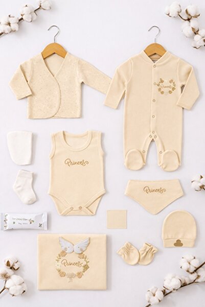 Pure Boutique Baby girl set 10 pieces Princess cream bodysuit jumpsuit blanke...
