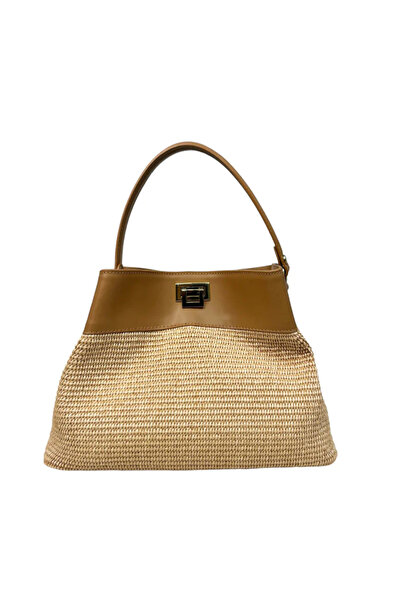 ESTE Raffia and genuine leather handbag