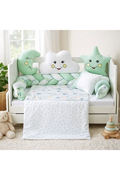 Pure Boutique Set patut bebe verde protectie laterala impletita perne decorat...